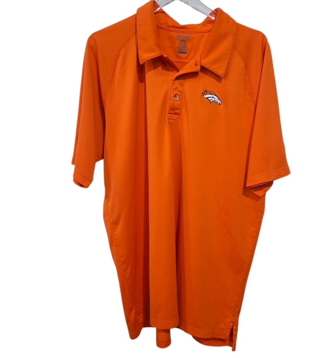 RBX Denver Broncos Mens XL Polo Shirt NFL Orange Dry Fit Short Sleeve Preppy